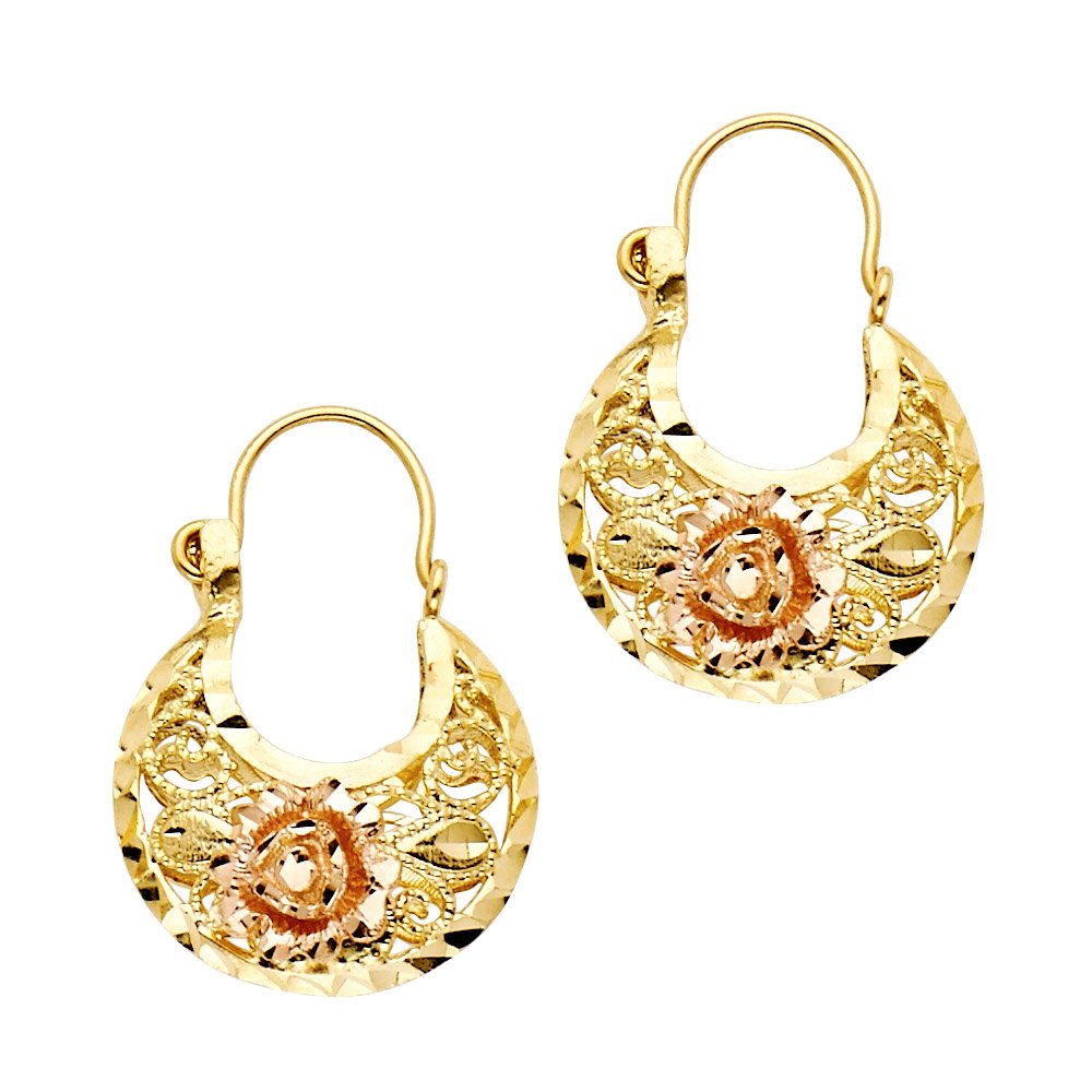 Amazon | 14 K 3色ゴールドファンシー花フープイヤリング( 18 x